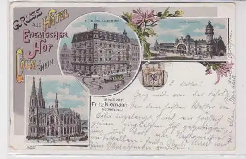 61129 Ak Lithographie Gruß aus Hotel englischer Hof Cöln Köln am Rhein 1898