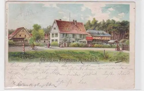 68137 Ak Lithographie Gruß vom Forsthaus Mitteldick 1910