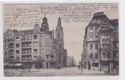 94494 Ak Rixdorf Fuldastraße mit Martin Lutherkirche 1911