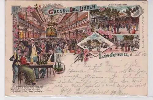 88339 Ak Lithographie Gruß aus von den Drei Linden Lindenau / Leipzig 1901