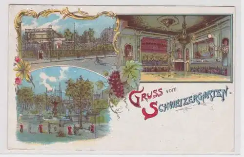 99983 Ak Lithographie Gruß vom Restaurant Schweizergarten Berlin 1909