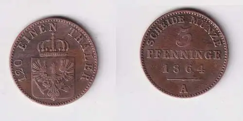 3 Pfennige Bronze Münze Preussen 1864 A ss (157658)