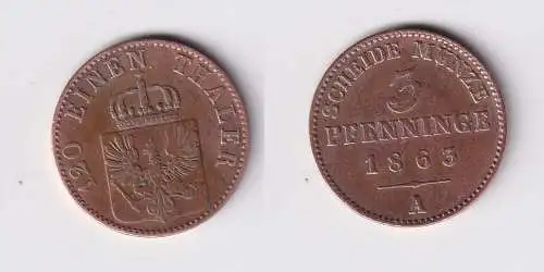 3 Pfennige Bronze Münze Preussen 1863 A ss (157133)
