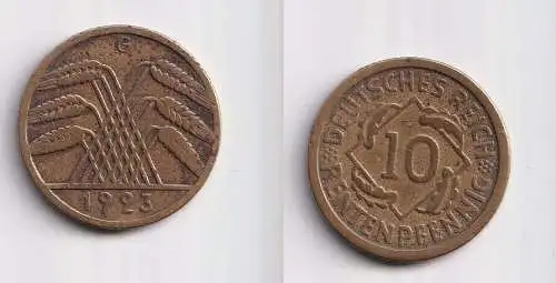 10 Rentenpfennig Messing Münze Deutsches Reich 1923 G, Jäger 309 (156732)