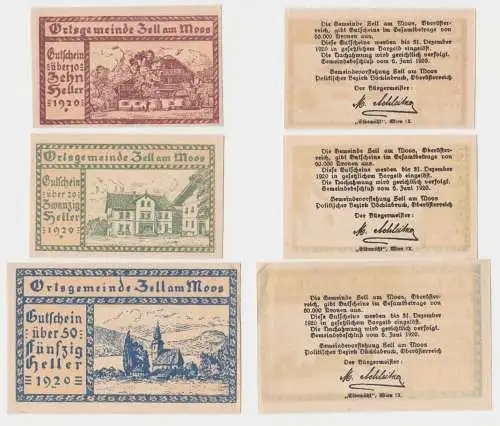 10, 20 und 50 Heller Banknote Zell am Moos 1920 (148947)