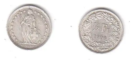 1/2 Franken Silber Münze Schweiz 1958 B (114254)