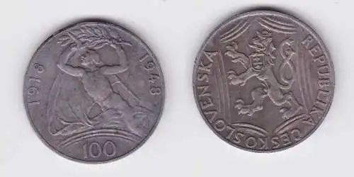 100 Kronen Silber Münze Tschechoslowakei 1948 (124459)