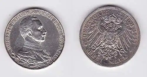 3 Mark Silber Münze Preussen Kaiser Wilhelm II in Uniform 1913 (124455)