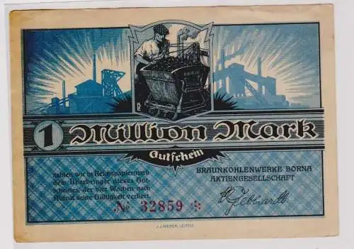 1 Million Mark Banknote Braunkohlenwerke Borna um 1923 (120340)