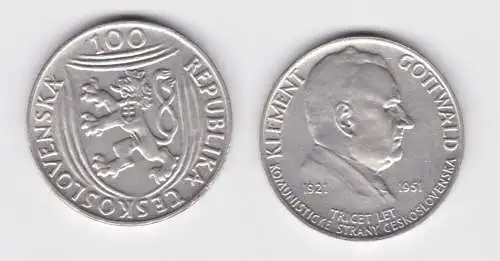 100 Kronen Silber Münze Tschechoslowakei Klement Gottwald 1951 (141480)