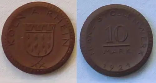 Münze Franz Stollenwerk Köln 10 Mark 1921 Scheuch 30a Menzel 13475.4.  (110841)