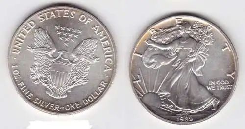 1 Dollar Silber Münze Silver Eagle USA 1989 1 Unze Feinsilber  (141717)