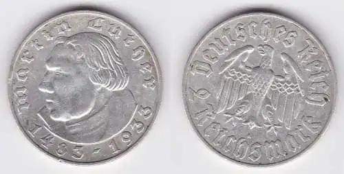 2 Mark Silber Münze 3.Reich Martin Luther 1933 A (125574)