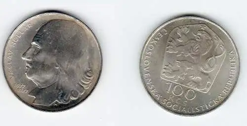 100 Kronen Silber Münze Tschechoslowakei 1977 Vaclav Hollar Stgl. (129925)
