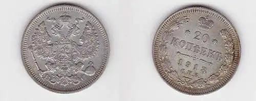 20 Kopeken Silber Münze Russland 1913 (130636)