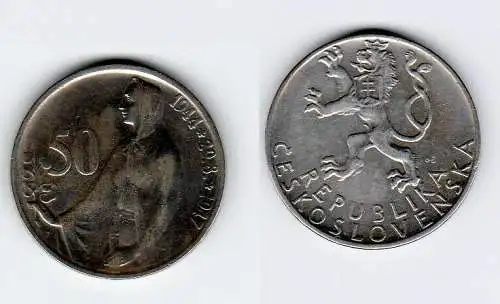 50 Kronen Silber Münze Tschechoslowakei 1947 (129992)