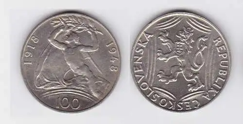 100 Kronen Silber Münze Tschechoslowakei 1948 (129936)