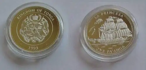 1 Pa´anga Silber Münze Tonga 1993 Segelschiff "La Princesa" (131966)