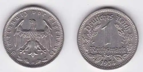 1 Mark Nickel Münze III.Reich 1934 D Jäger Nr. 354 (118359)