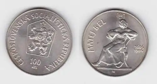 100 Kronen Silber Münze Tschechoslowakei 1984 Matej Bel 1684-1984 (142261)