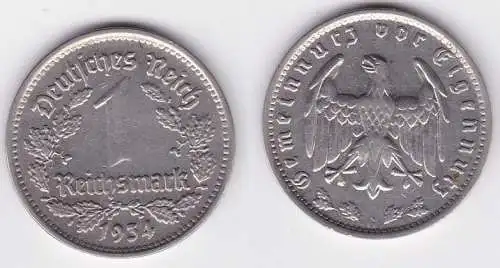 1 Mark Nickel Münze III.Reich 1934 G Jäger Nr. 354 (125523)