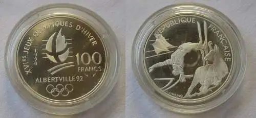 100 Franc Silbermünze Frankreich Olympia 1992 Albertville Trickskiläufer(104433)
