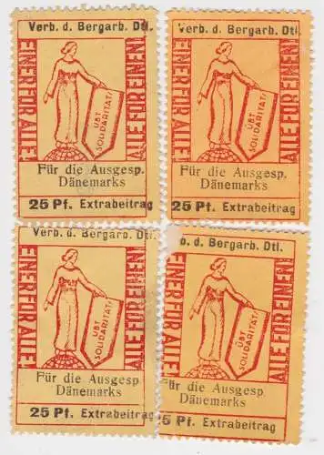 4 seltene Solidaritäts Marken des Verband der Bergarbeiter Deutschlands (59092)