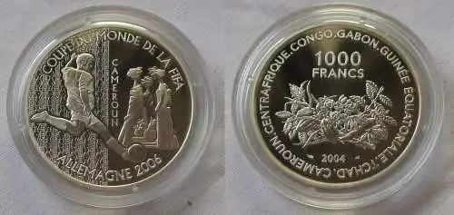 1000 Francs Silbermünze Zentralafrika Fussball WM in Deutschland 2006 (122060)