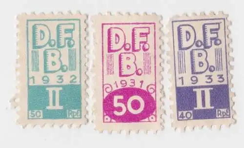 3 seltene Gewerkschaftsbeitrags Marken D.F.B. 1931 bis 1933 (86789)