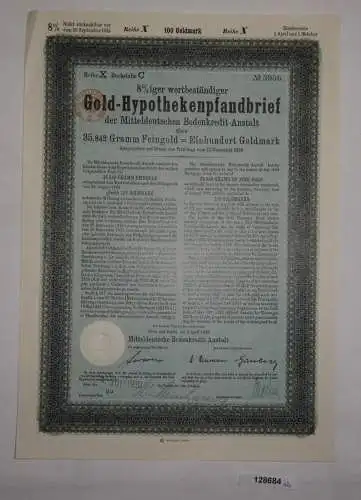 100 Goldmark Pfandbrief Mitteldeutsche Bodenkredit-Anstalt Greiz 1930 (128684)