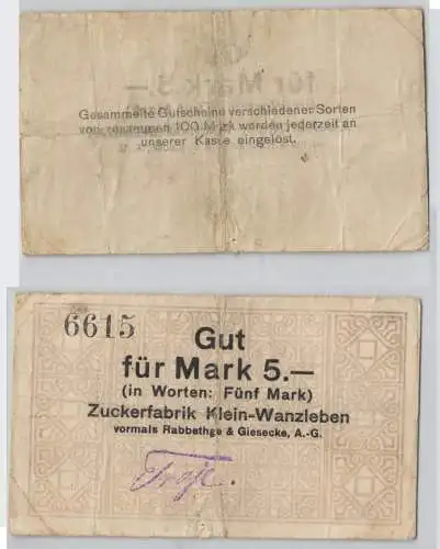 5 Mark Banknote Klein Wanzleben Zuckerfabrik Rabbethge & Giesecke AG (129637)