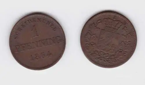 1 Pfennig Kupfer Münze Bayern 1864 ss (151291)