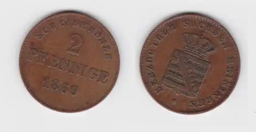 2 Pfennig Kupfer Münze Sachsen-Meiningen 1869 ss (151394)