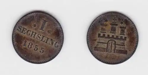 1 Sechsling Silber Münze Hamburg 1855 ss+ (151556)