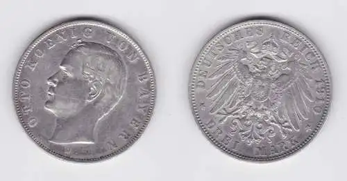 3 Mark Silbermünze Bayern König Otto 1908 Jäger 47 ss (151164)
