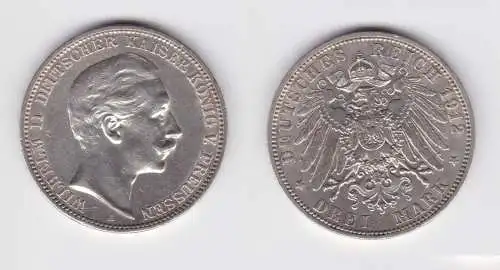 3 Mark Silbermünze Preussen Kaiser Wilhelm II 1912 Jäger 103 ss+ (151303)