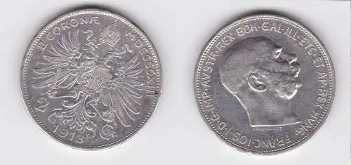2 Kronen Silber Münze Österreich 1913 f.vz (151206)