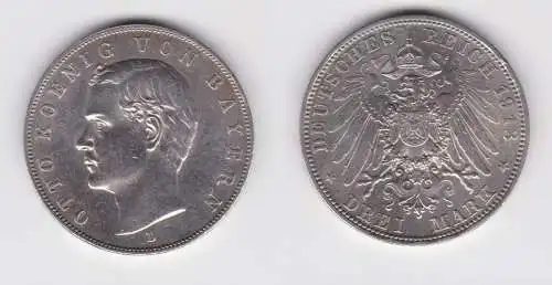 3 Mark Silbermünze Bayern König Otto 1913 Jäger 47 ss+ (151180)