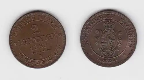 2 Pfennige Kupfer Münze Sachsen 1864 B vz (151455)