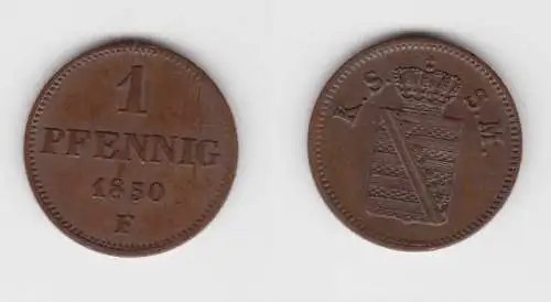 1 Pfennig Kupfer Münze Sachsen 1850 F ss+ (151411)