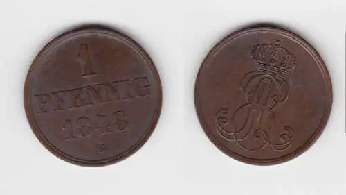 1 Pfennig Kupfer Münze Hannover 1848 B ss+ (151358)