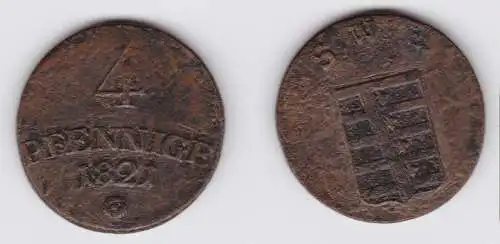 4 Pfennige Bronze Münze Sachsen Weimar Eisenach 1821 f.ss (151222)