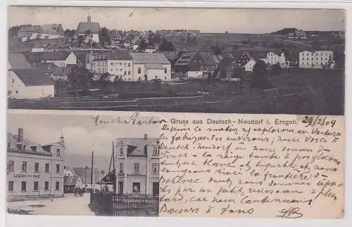 99886 Mehrbild Ak Gruß aus Deutsch Neudorf im Erzgebirge Gasthof zur Post 1904