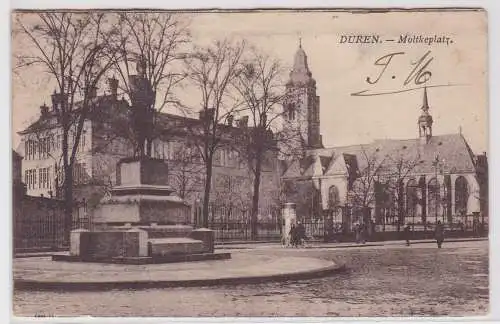 97407 Ak Düren Rhld. Moltkeplatz mit Denkmal 1924