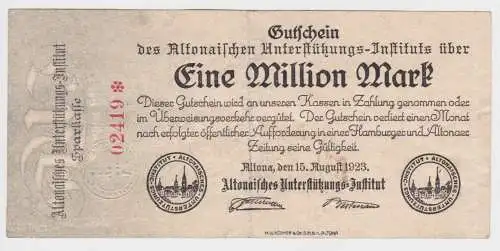 1 Million Mark Banknote Altona Unterstützungs Institut 15.8.1923 (141623)