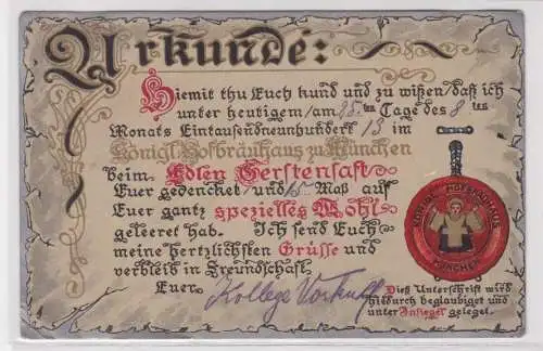 10370 Urkunden Ak vom Königlichem Hofbräuhaus zu München 1913