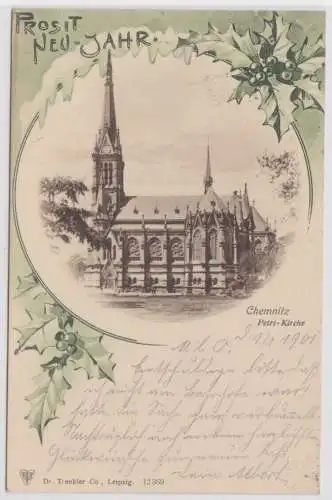 900588 Rahmen Ak Prosit Neu-Jahr - Chemnitz Petri-Kirche 1901