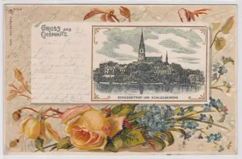 900589 Rahmen Ak Gruss aus Chemnitz - Schlossteich und Schlosskirche 1901