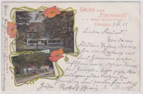 900816 Lithographie Ak Gruss vom "Fischhaus" König-Albert-Park Dresden 1903