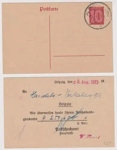 900124 DR Ganzsachen Postkarte DP1 Zudruck Leipzig Postscheckamt 1923